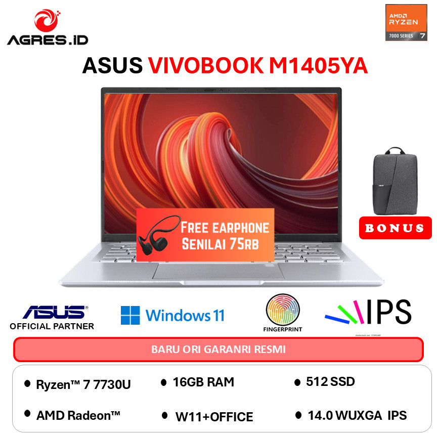 ASUS VIVOBOOK 14 M1405YA RYZEN 7 7730U - RAM 16GB 512GB W11+OHS 14.0WUXGA IPS - VIPS752