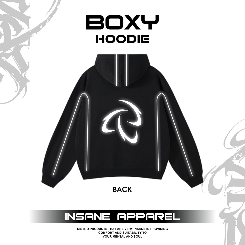 Hoodie Jaket Garis Model Boxy Reguler Desain Terbaru Kilat Spiral Memantulkan Cahaya Reflektif Fleec