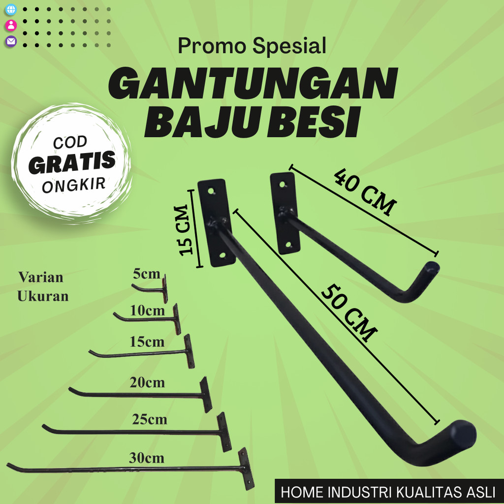 gantungan baju dinding besi serbaguna kaitan besi