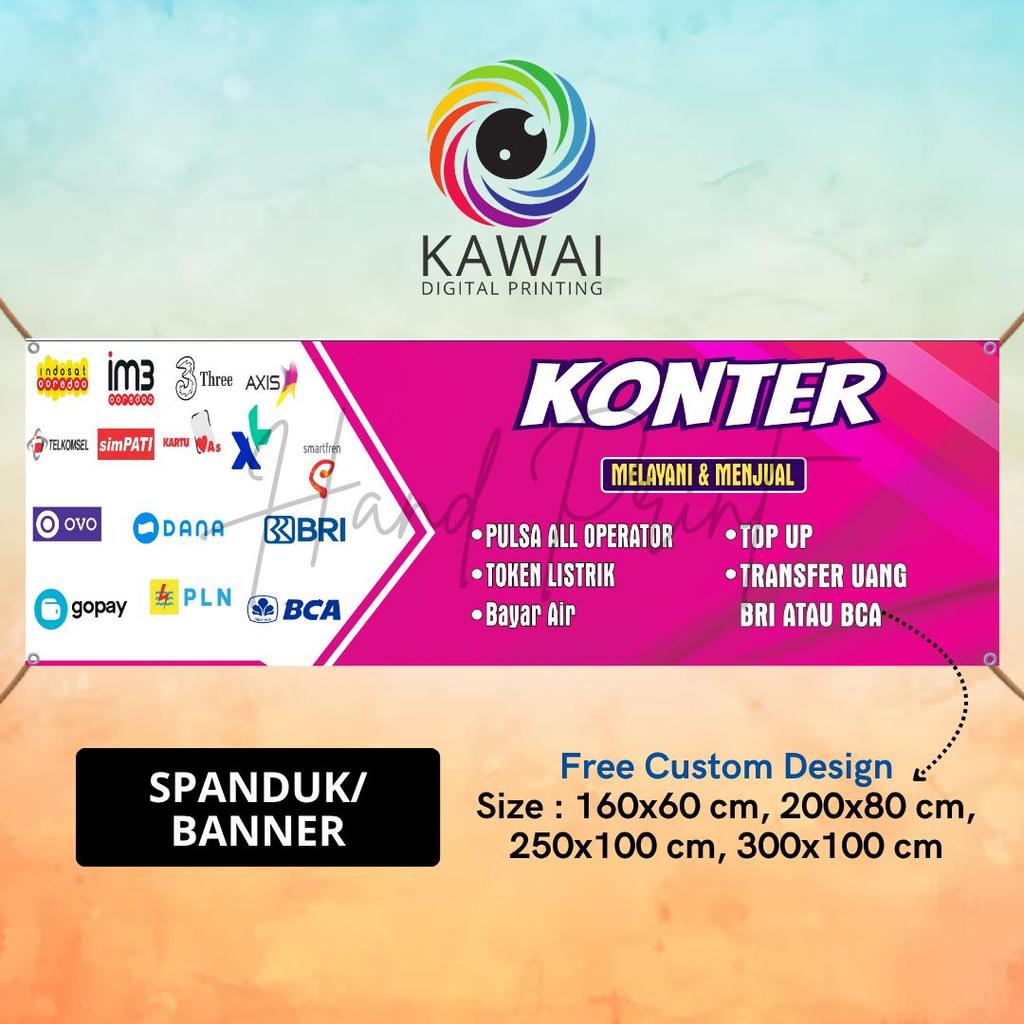 Spanduk Banner MMT Konter Pulsa Pink Bisa Rekuest 300x100CM