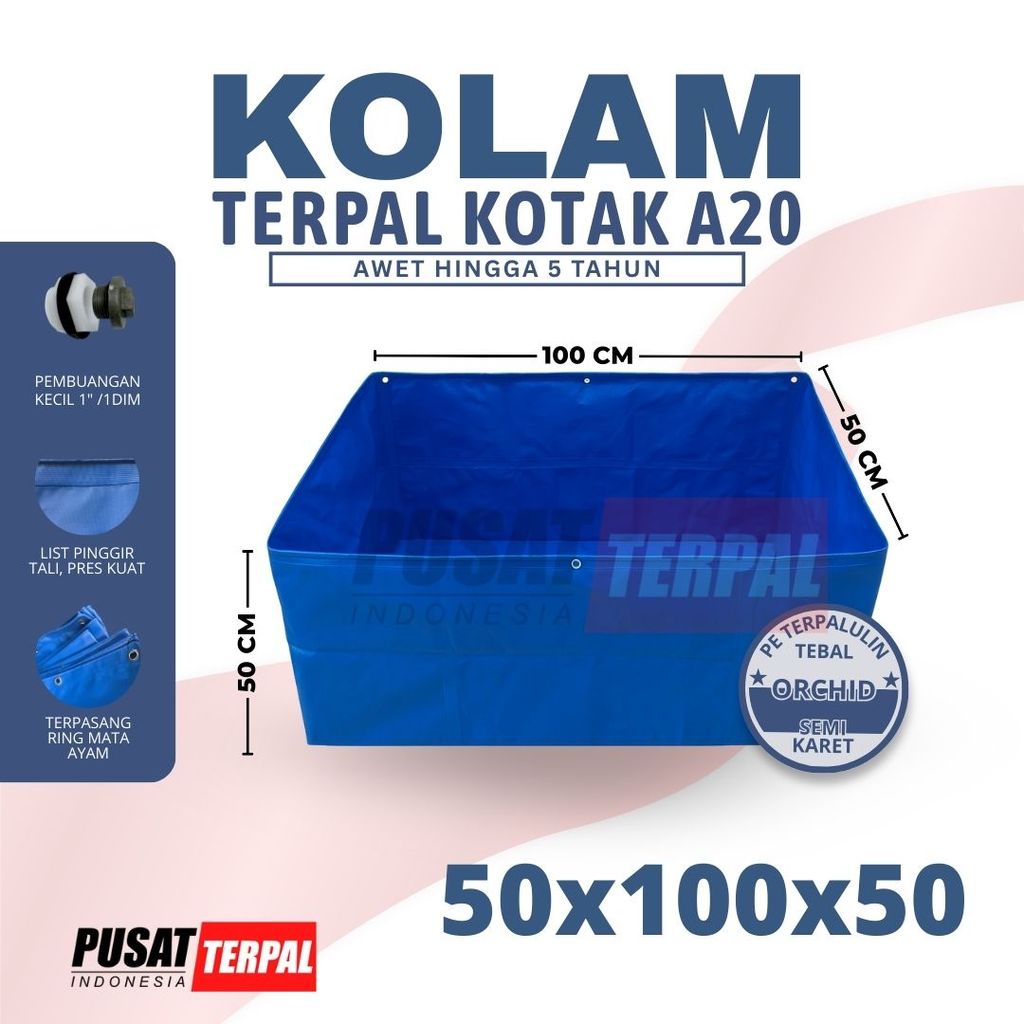 Kolam Terpal Orchid Semi Karet Ukuran 100x50x50 Kolam Terpal Untuk Ikan Kecil lele nila guppy Pusat 