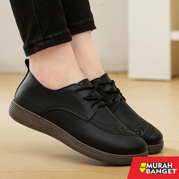 QINGSHUI Sepatu sneakers kasual wanita, sepatu kulit wanita, sepatu kerja wanita