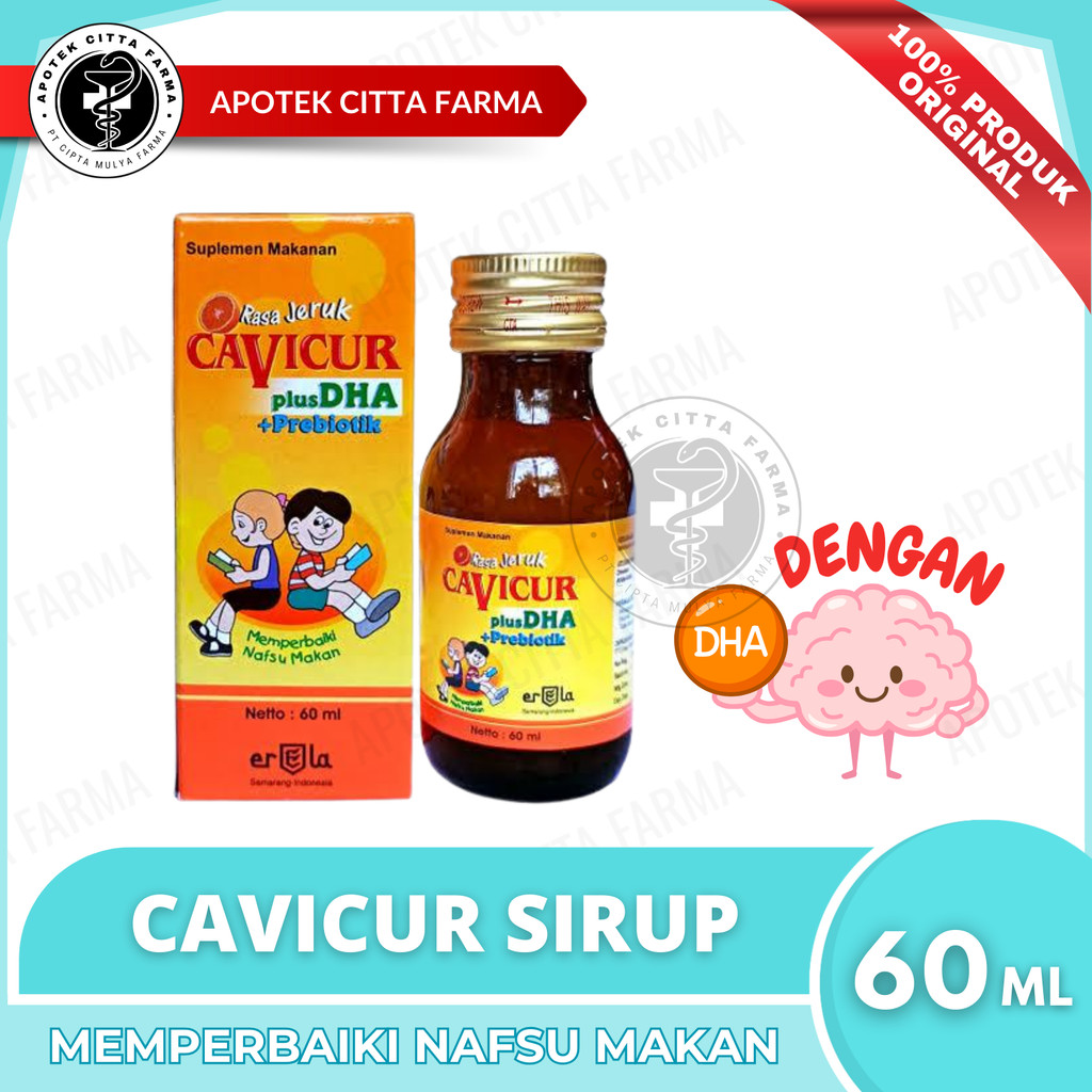CAVICUR DHA + Prebiotik Sirup 60 ml Vitamin Anak - Menunjang Perkembangan Otak Anak / 1 Botol 60 ml