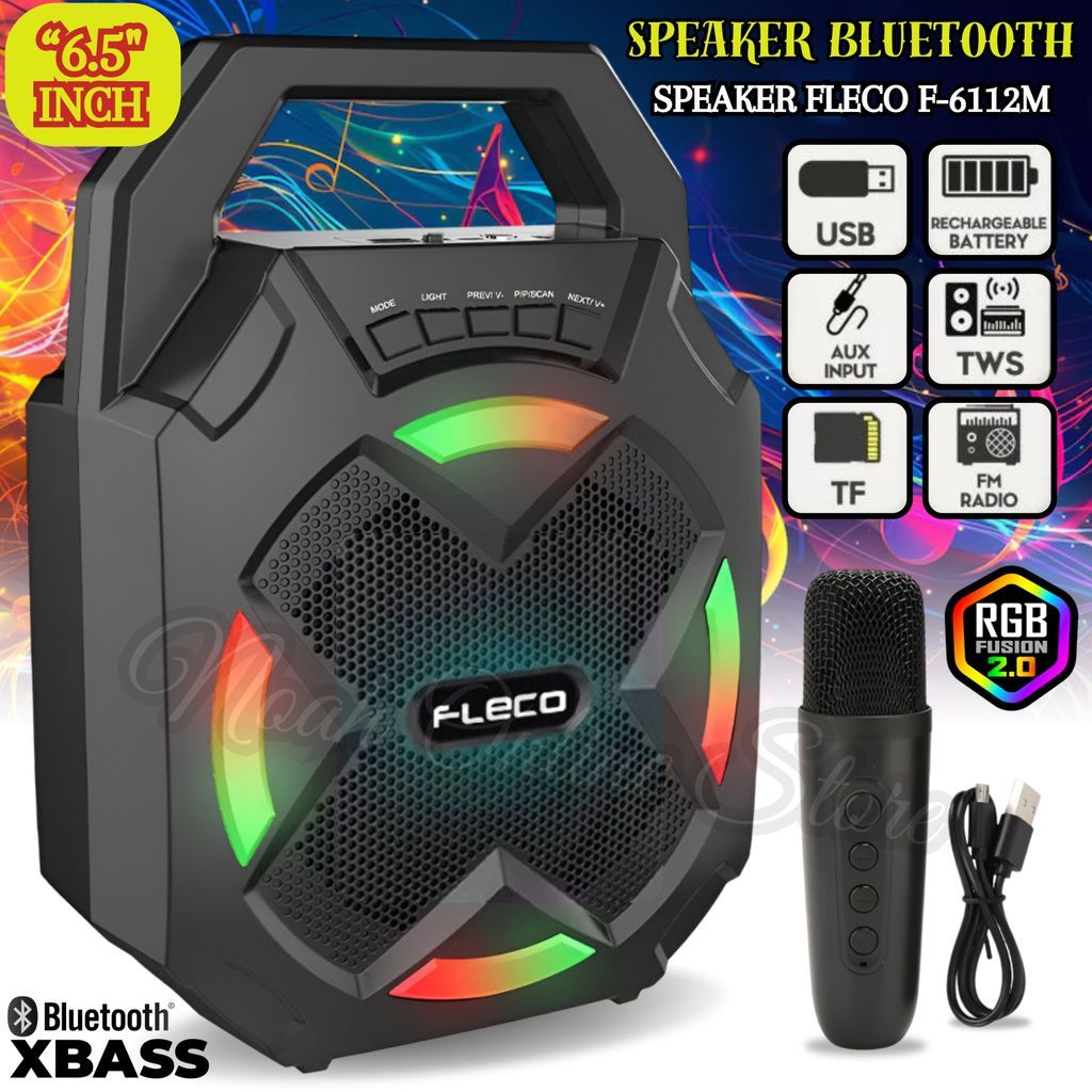MURAH MERIAH~Speaker Aktif FLECO F-6112M Bluetooth Portebel / Speaker Bluetooth Karaoke / Salon Akti
