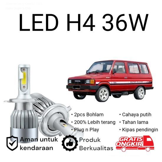 2pcs Lampu Utama LED H4 COB 36Watt Mobil Toyota kijang Super A.sby