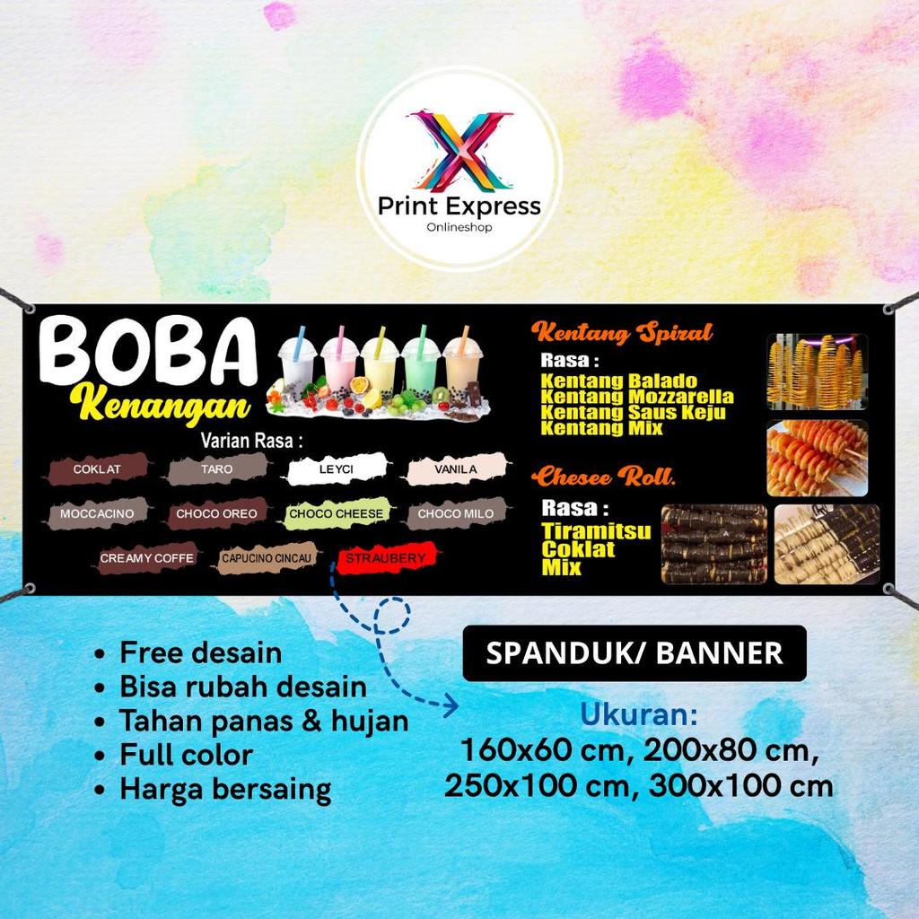 SPANDUK BANNER Minuman Boba Hitam Ukuran 200x100 Cm Outdoor Bisa Request Desain