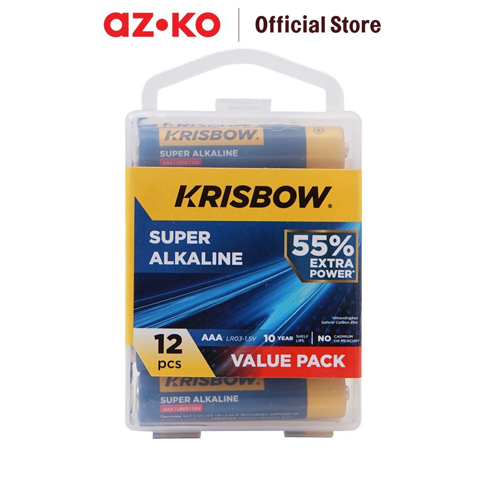 AZKO Krisbow Set 12 Pcs Baterai Alkaline Aaa - Biru Batre Cadangan Batre Battery Bateray Peralatan E