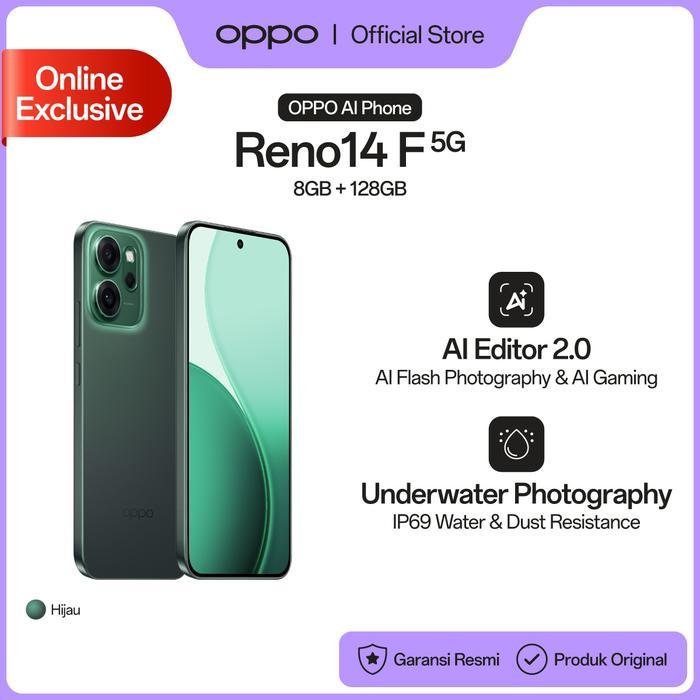 [ONLINE EXCLUSIVE] OPPO Reno14 F 5G 8GB+128GB (Garansi Resmi) - Hijau