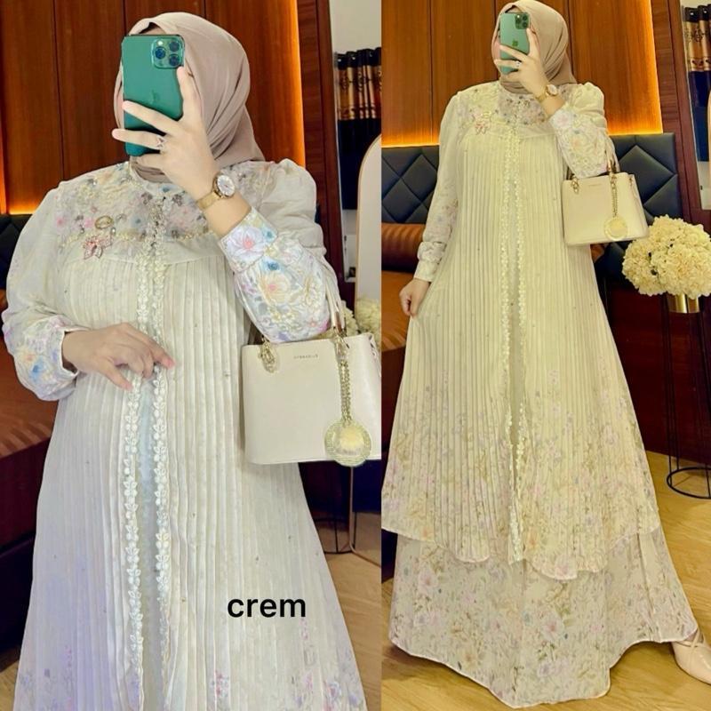 Avasya Dress Payet mutiara mewah plisket, Gamis avasya , Gamis blezer lepas pasang , Gamis pesta mew