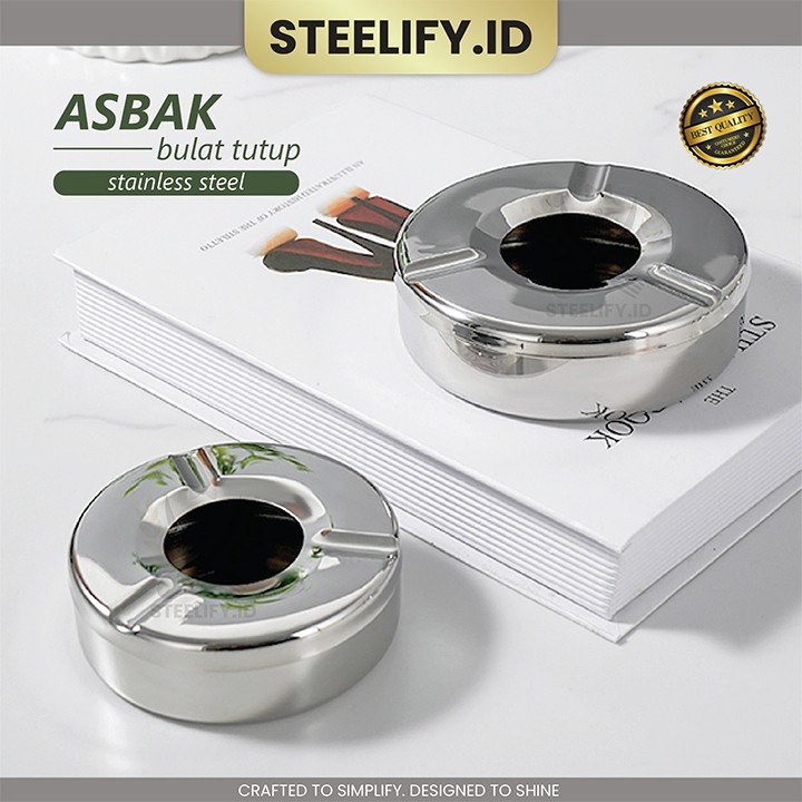 Asbak Bulat Stainless Steel Desain Simple Modern Aesthetic Ukuran Besar & Kecil Rumah, Kantor, Cafe,