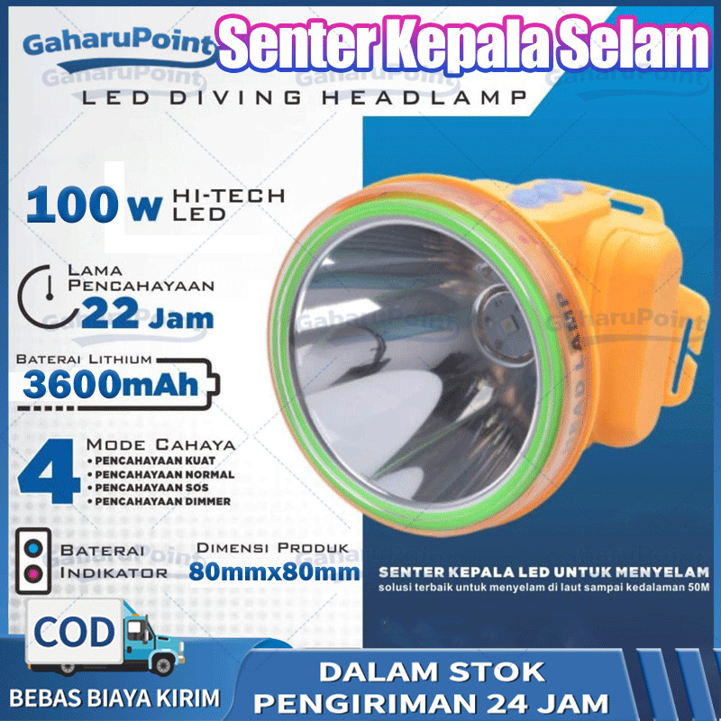 sriauliaprihatna Senter Kepala Selam Kawachi 100W 100 Watt Hi Tech Led Super Terang dengan Baterai 3