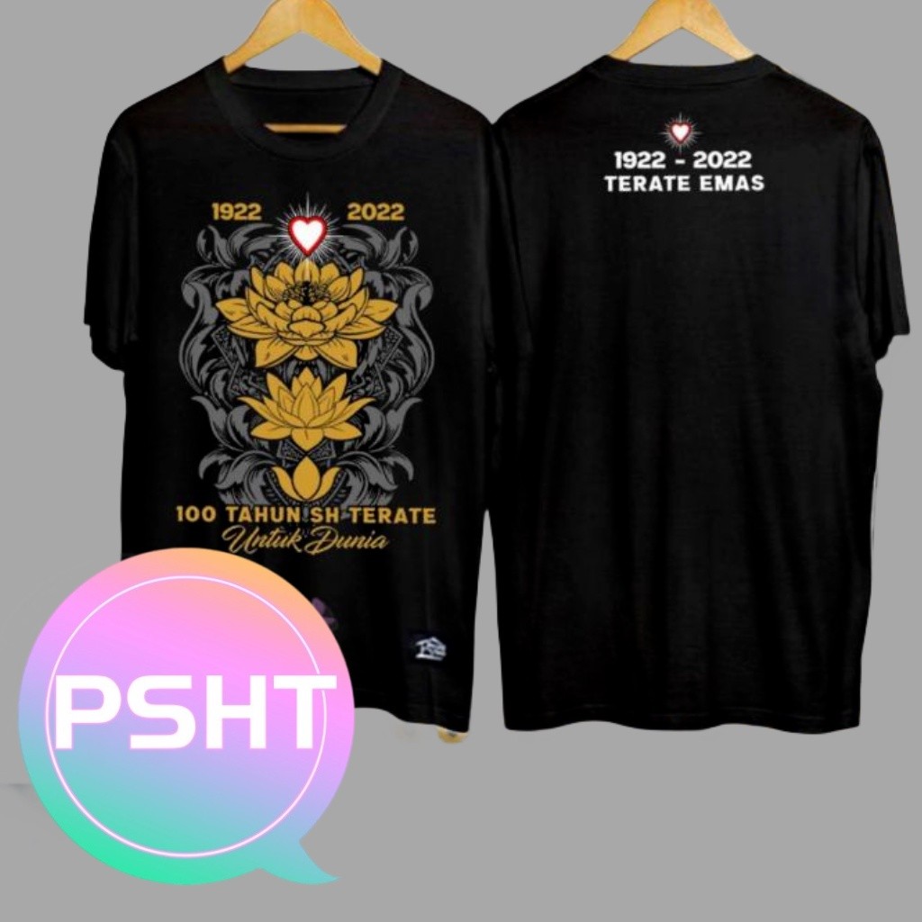 HOT PSHT KAOS PSHT TERATE EMAS NEW 3 BUNGA (KODE C1) Unisex hitam dan putih lengan pendek untuk terl