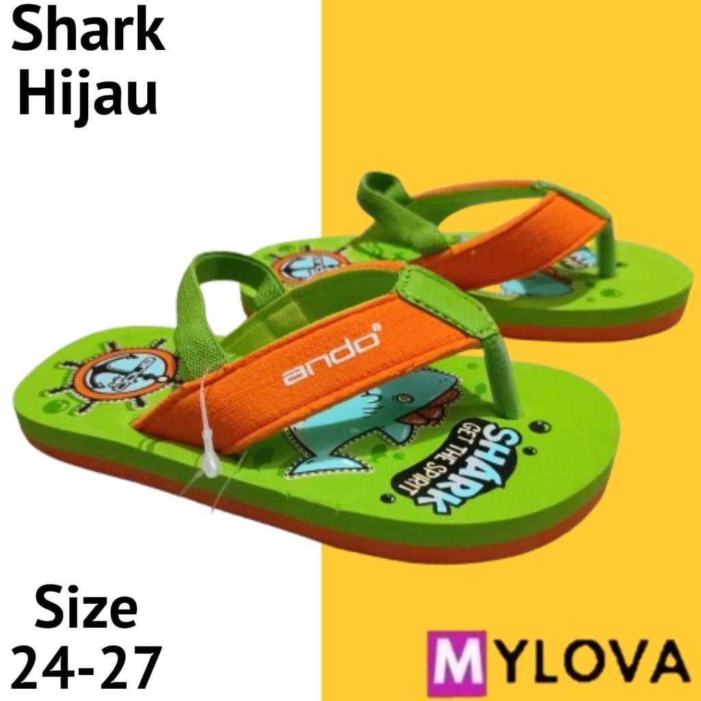 Ando Shark Sandal Jepit Anak Laki Laki Santai Ukuran 24-27