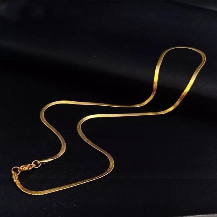 COD Kalung Titanium Pria Wanita Anti Karat kalung gepeng titanium Silver/Gold Pipih 45/50/60Cm