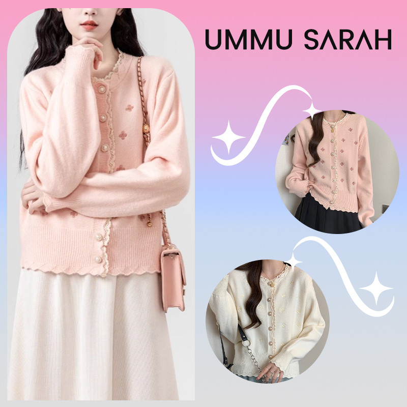 UMMU - Cardigan Rajut Knit Motif Bunga Cantik Style Korea
