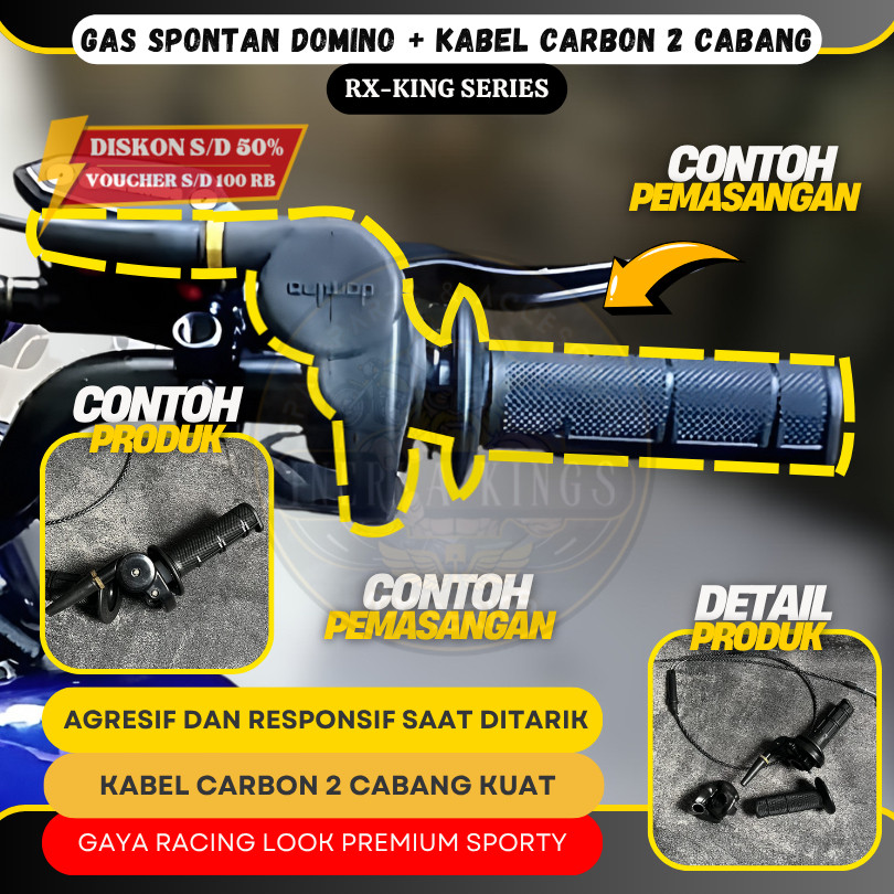 Gas Spontan DOMINO 2 Cabang Kabel Carbon Motor Rx King RXK RXS KLX CRF CBR Ninja Satria Vixion