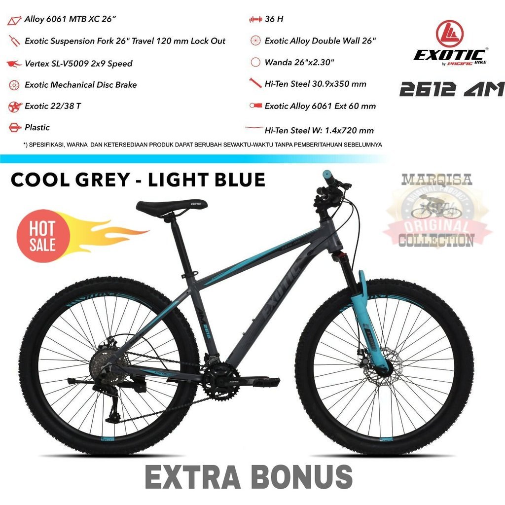 Sepeda Gunung 27,5 MTB Exotic 2612 AM 2x9 Speed Alloy Disc Brake Fork Lock Remaja Dewasa Promo Bonus