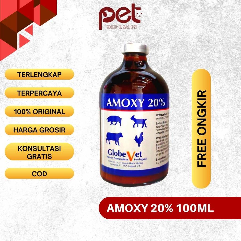 Amoxy 20% LA 100 ml - Amoxy LA 100 ml - Amoksisilin 100 ml - obat injeksi - obat domba - obat sapi -