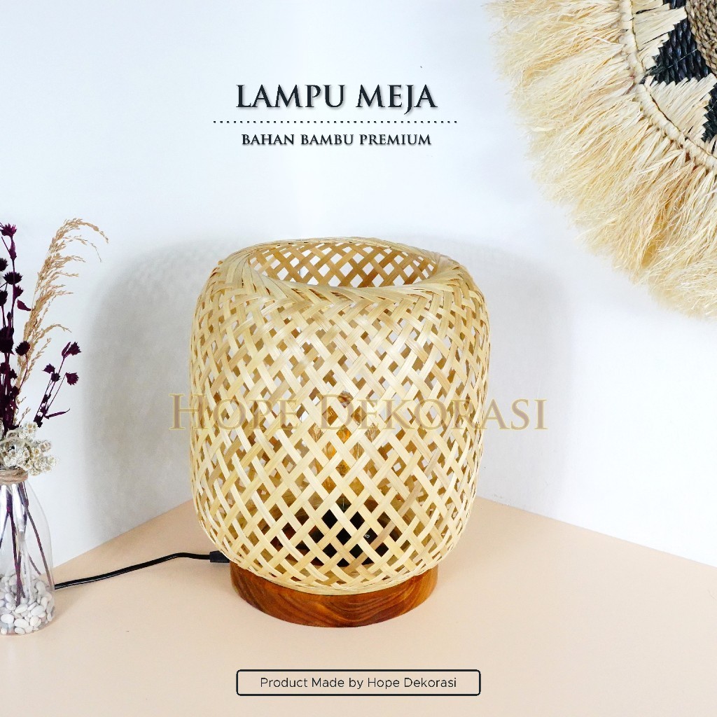Kap Lampu Bambu Meja / Lampu Meja Bambu