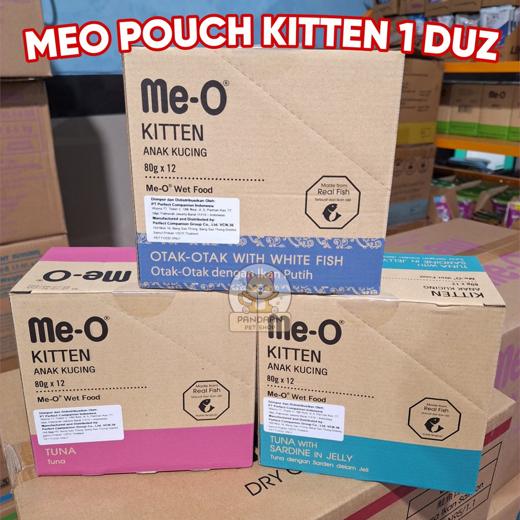 Meo Pouch 1 Dus 12 Sachet 80gr- Makanan Kucing Basah Me-O Kitten - Meo dus Isi 12 Pouch 80gr