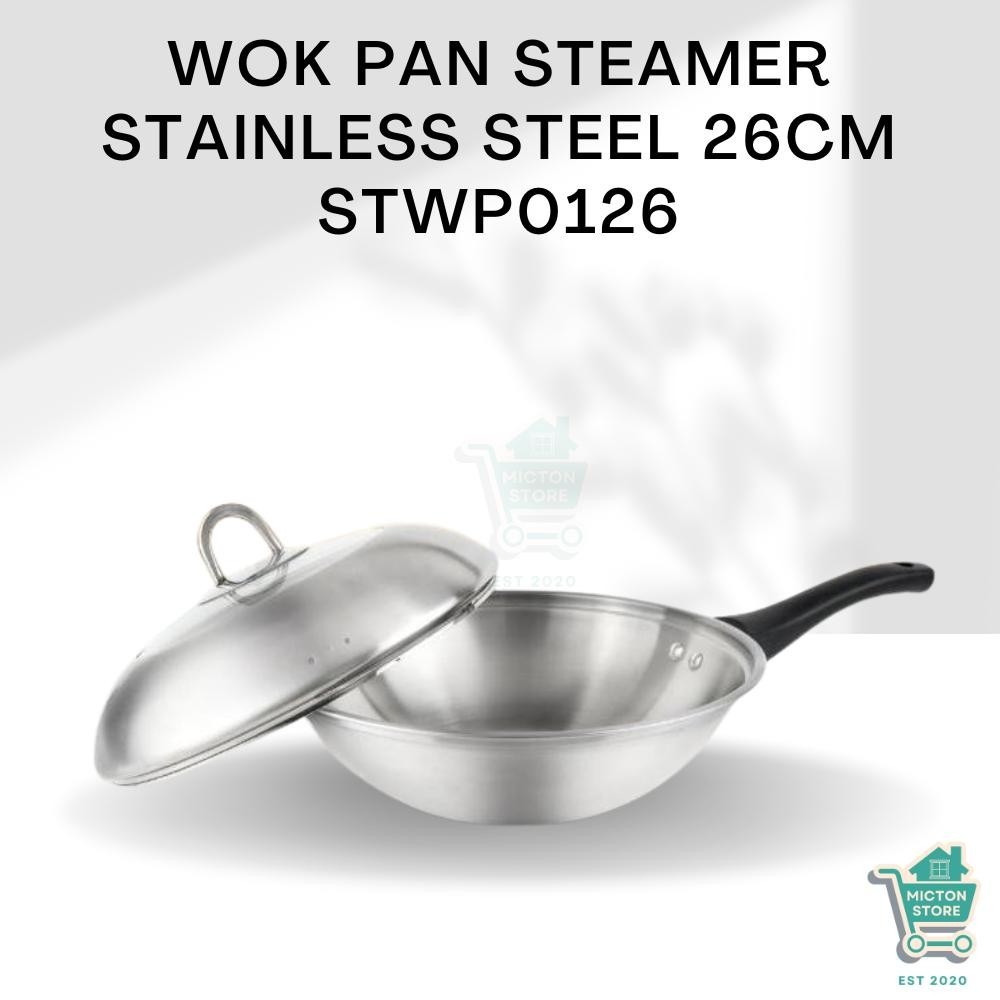 BUNTON Wok Pan Stainless Steel 26 cm STWP0126 Wajan Wok Stainless Wok Pan Anti Karat Wajan Cekung St