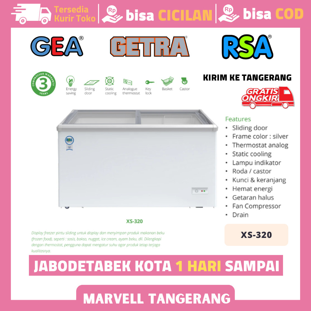 Freezer Sliding Kaca Rsa Xs 320 Xs-320 Freezer Box Sliding Kaca 288 Liter Garansi Resmi