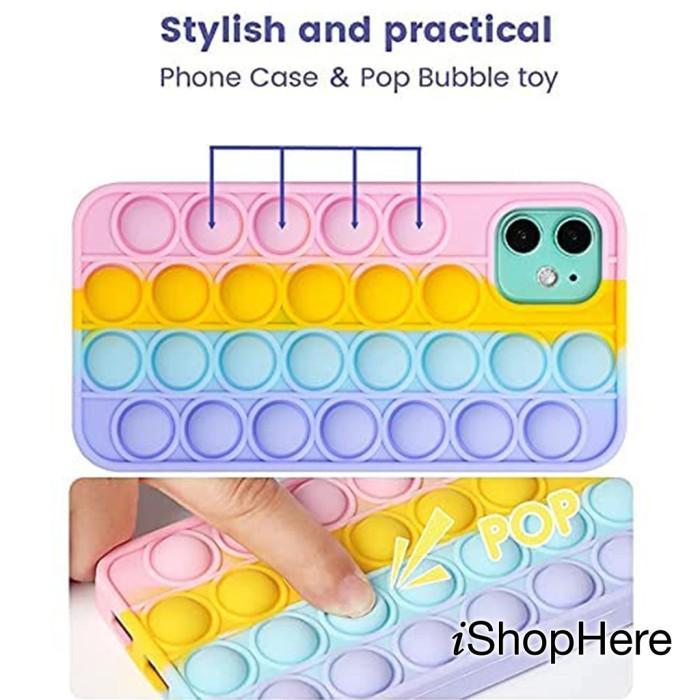 Case iPhone 13 / 12 - Pro / Pro Max / Mini - Pop It Rainbow Silicone - Anti Stress, Washable, Lucu &