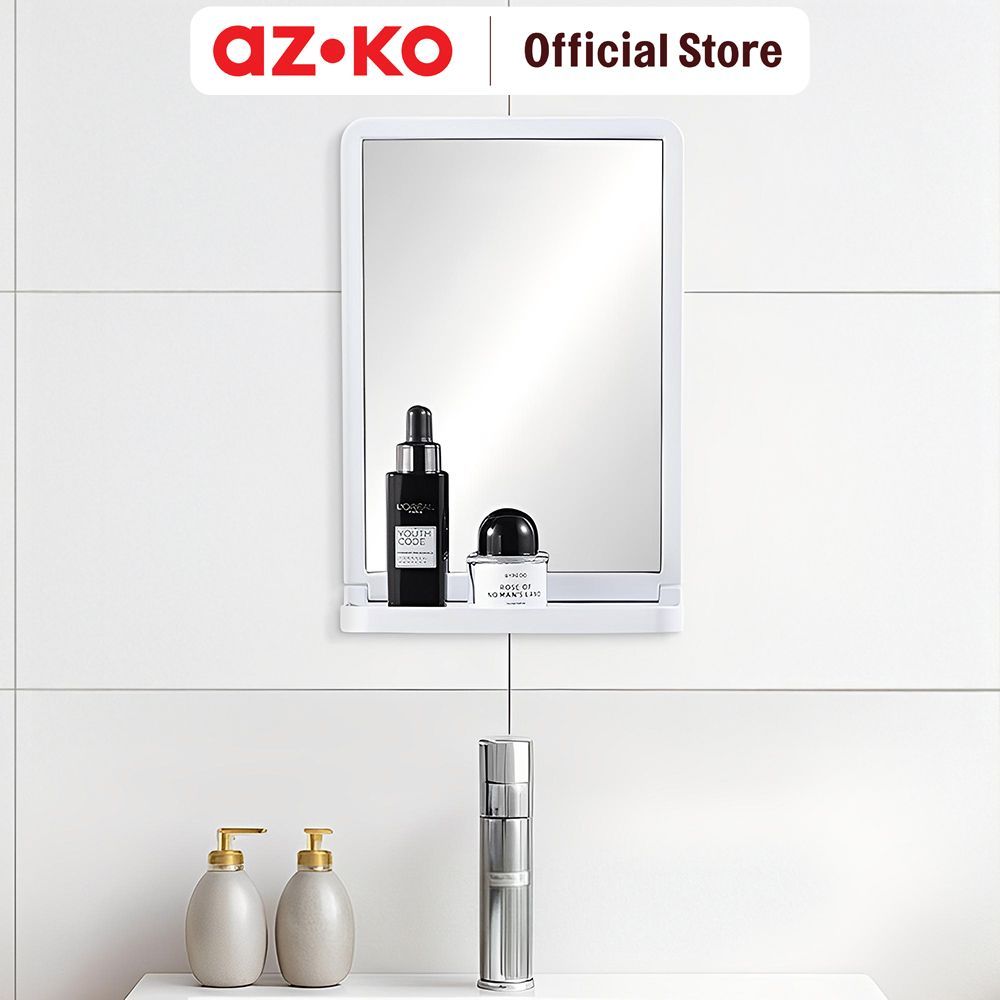 AZKO Fosa 20X30 cm Cermin Dinding Kamar Mandi Dengan Rak - Putih Bathroom Wall Mirror Rak Cermin Kac