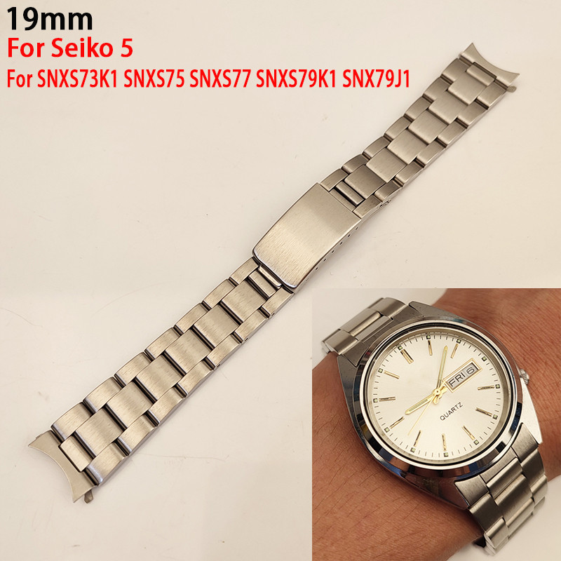 Wat Strap For Seiko 5 SNXS73K1 SNXS75 SNXS77 SNXS79K1 SNX79J1 Hollow Curved End Solid Screw Links St