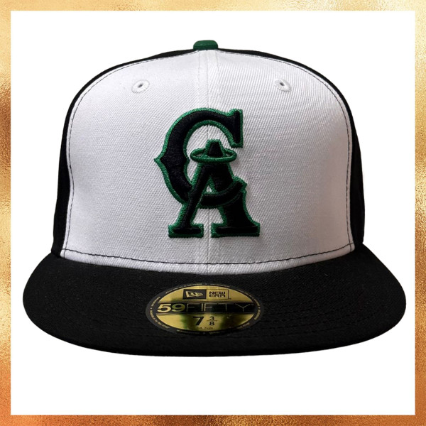 Topi New Era California Angels 35th Anniversary Retro Logo Patch Black White 59FIFTY Fitted Hat Orig