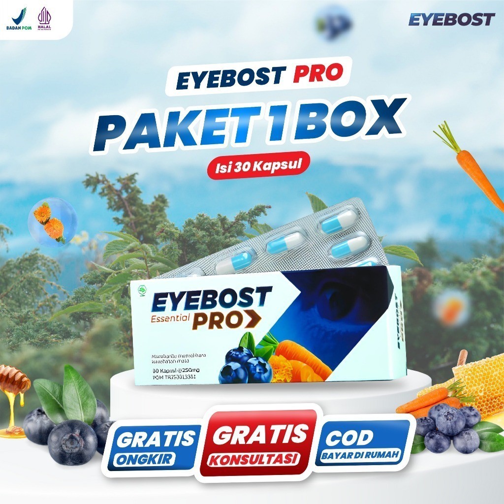 EYEBOST - EYEBOST PRO Suplemen Mata Minus Buram Plus Katarak Vitamin Obat Mata Herbal Isi 30 Kapsul 