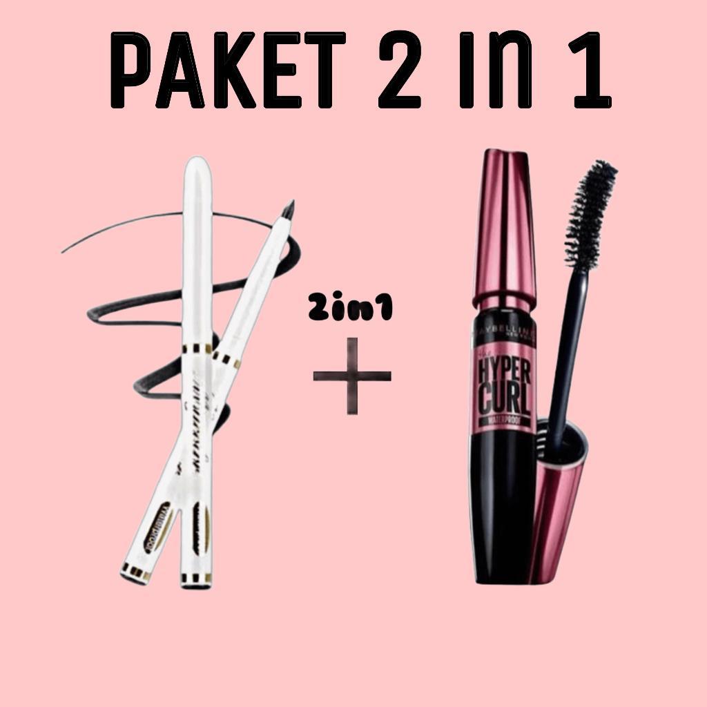 Paket Maskara 2IN1 Maskara Kemasan Hitam Maybelline + Eyeliner hitam / - kovasu
