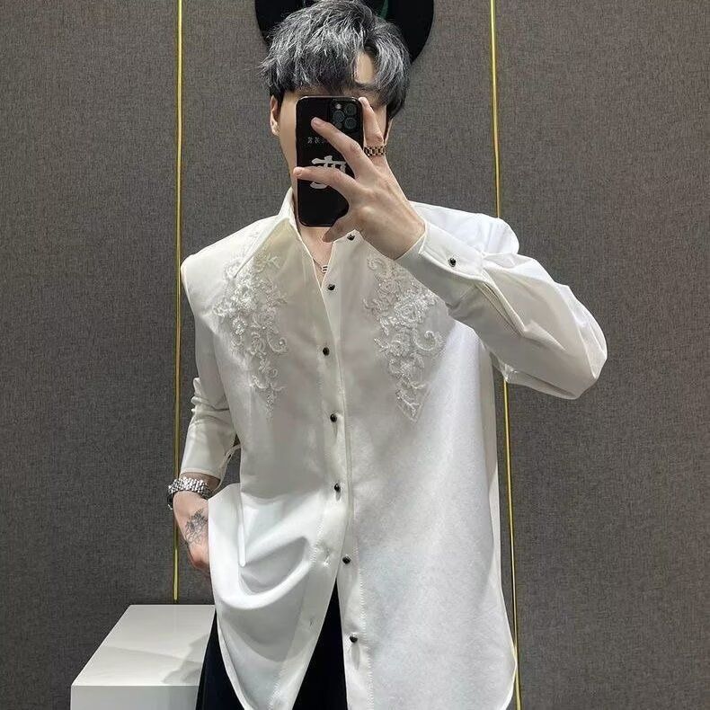 Loose Long Sleeve Korean Style Floral Shirt for Men