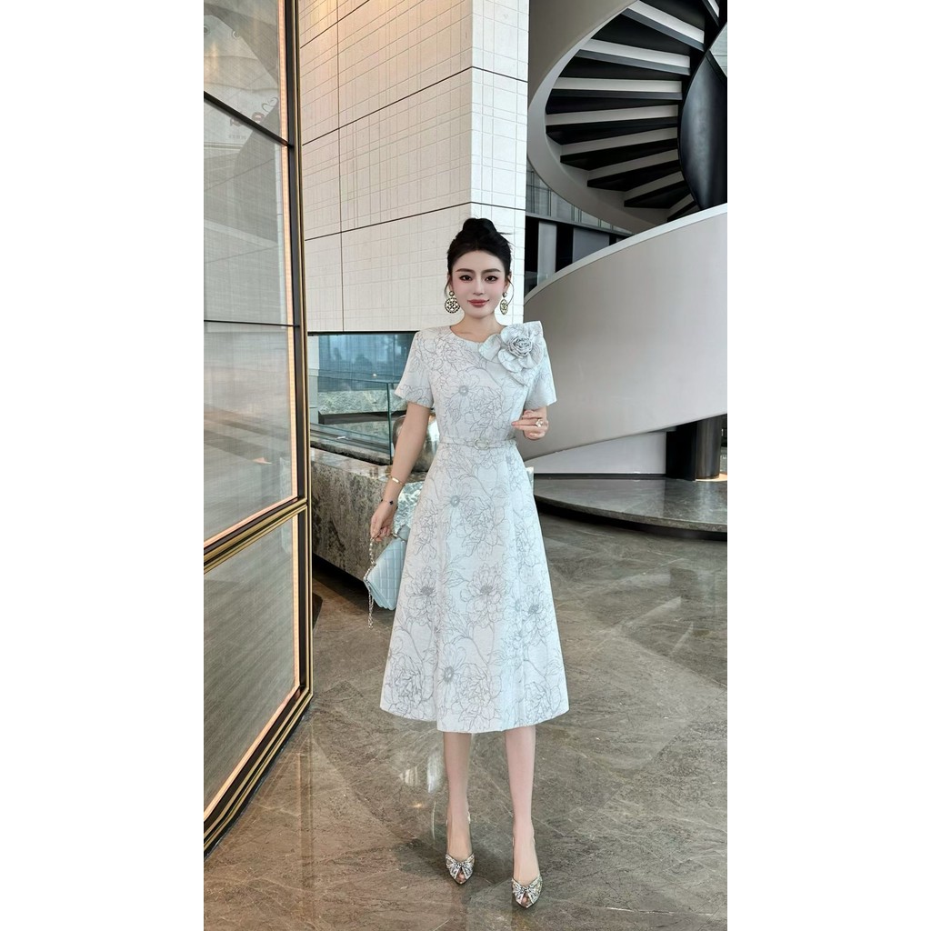 Laudofficial Diana Jacquard Premium Dress /Midi Dress Pesta Wanita Lengan Pendek A-line