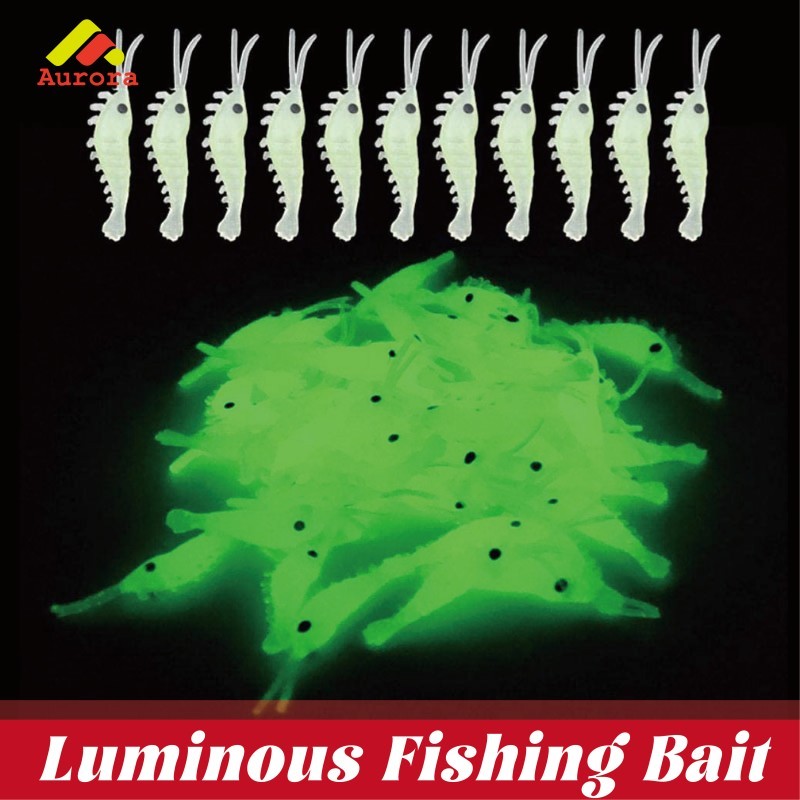 100PCS Soft Lure Udang Tiruan Mancing 4CM Bercahaya Glowing In The Dark Luminous Udang Palsu Kecil T