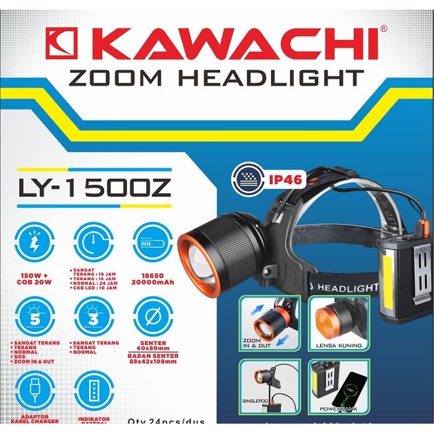kawachi senter kepala zoom 150watt dan 100watt  (FREE LENSA KUNING) IP46