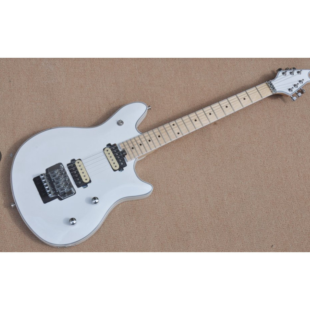 Flyoung EVH Wolfgang doublecutaway electric guitar with a white body, twolayer binng and ebony finge