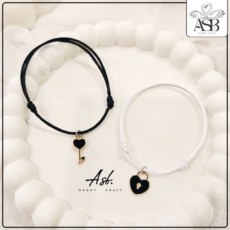 ASB Handy Craft [006] SEPASANG - Gelang couple gembok dan kunci premium tali satin black and white