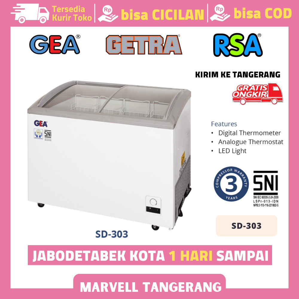 Freezer Sliding Gea Sd 303 Sd-303 Freezer Sliding Flat 300 Liter Garansi Resmi