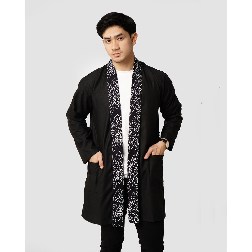 MEGA KIMONO Long Outer Kimono Pria  Lengan Panjang Kombinasi Batik Elegant Bahan Cotton Toyobo Kuali