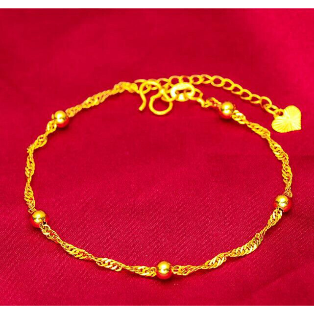 Lovely Hanging Bracelet 22K 23K 24K Thai Baht Yellow Gold Plated Jewelry 6.5"