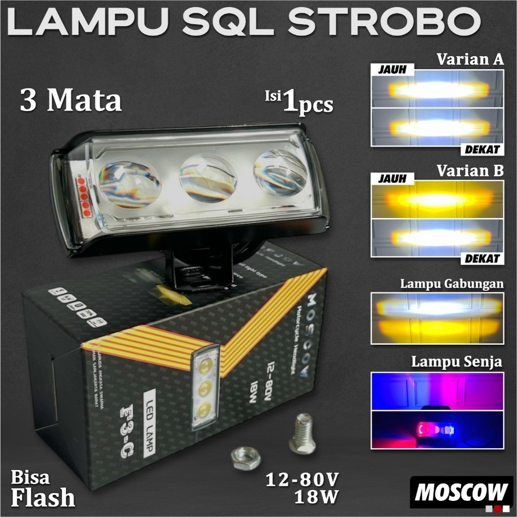LAMPU STROBO DEPAN UTAMA MOTOR 3 MATA ANGEL EYE LED LASER GUN LAMPU SOROT 3 MATA WATERPROFF ANTI AIR