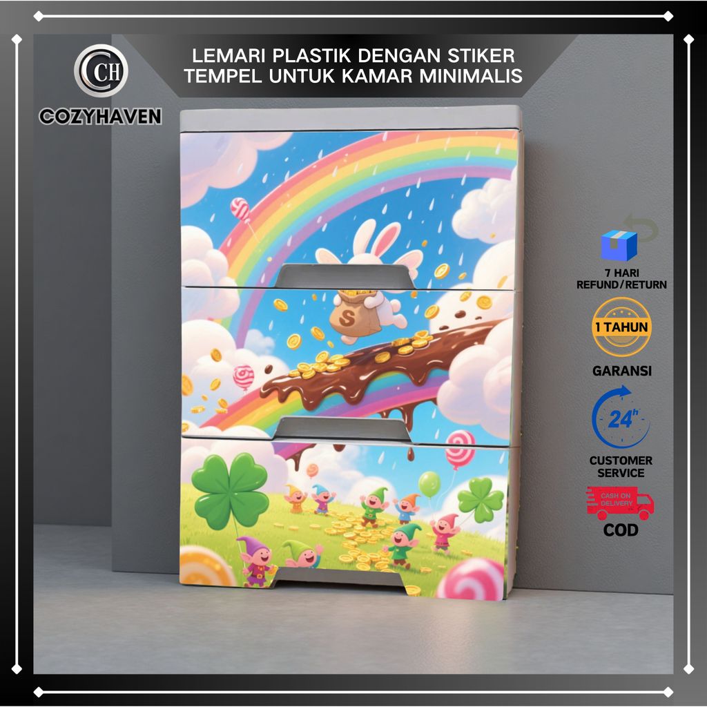 CozyHaven - Lemari Plastik Dengan Stiker Tempel Untuk Kamar Minimalis