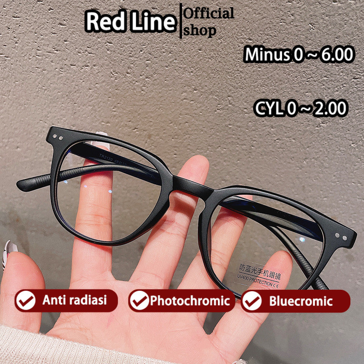 Red Line Kacamata Minus -1 -2 -3 -4 -5 -6 Lensa Wanita Pria Anti Radiasi Blueray Retro Leopard Squar