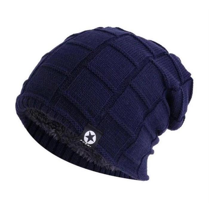Kupluk Rajut Beanie Bahan Tebal Logo Bintang / Kupluk Unisex Premium - hitam