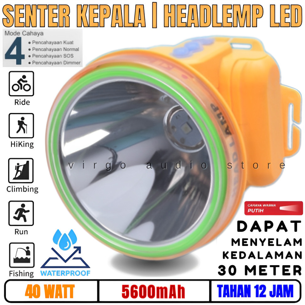 Senter Kepala Selam 40 Watt Kawachi Ls-740b Headlamp Kawachi 40 Watt Super Terang | Senter Kepala Se