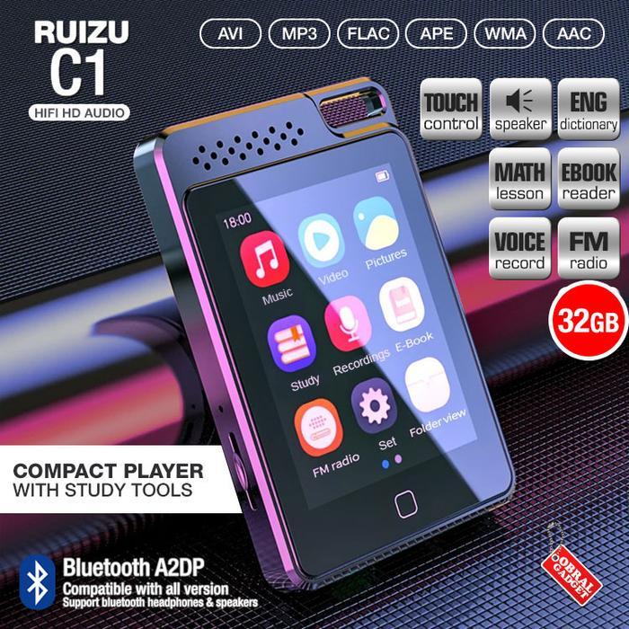 Ruizu C1 MP3 MP4 Audio Player Bluetooth FLAC FM Radio Portable DAP SQ - 32GB