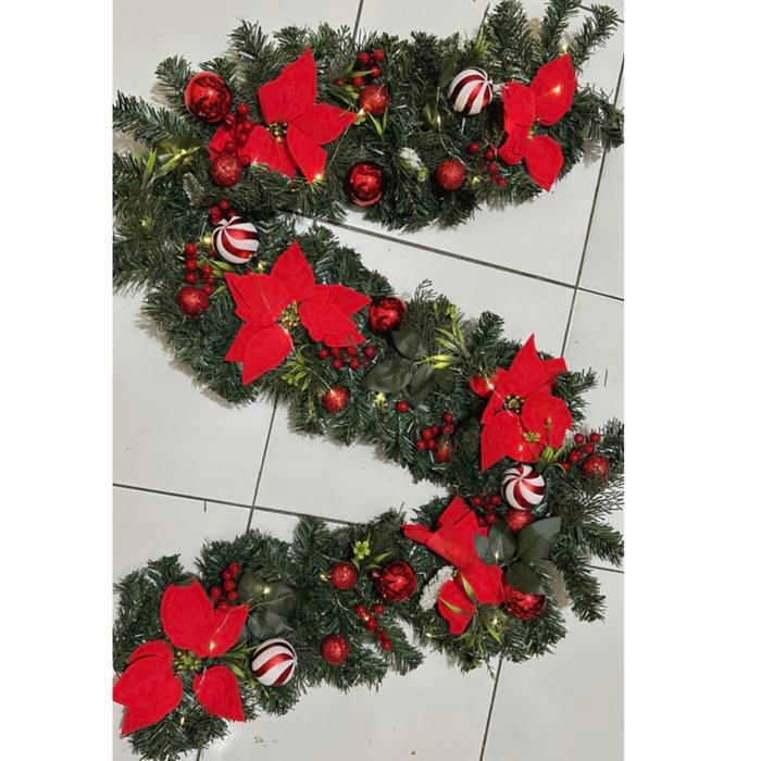 1.8M Garland Natal Lengkap Dengan Ornamen Hiasan Natal - Garland 1.8M