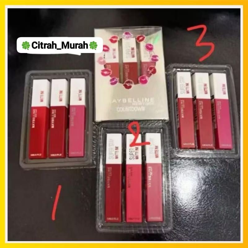 PROMO-[PAKET LENGKAP TERMURAH BISA PILIH WARNA] LIPSTIK MAYBELLINE SUPER STAY INk MATTE PAKET (ISI 3