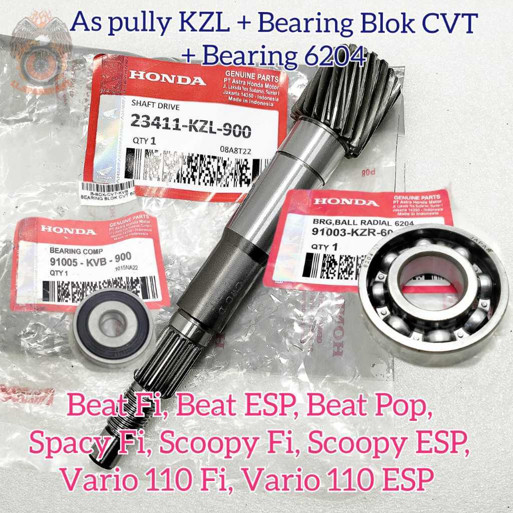 Paket As Pully KZL + Bearing Honda 6204 + Bearing Blok CVT Original Beat Pop Spacy FI Scoopy ESP Var